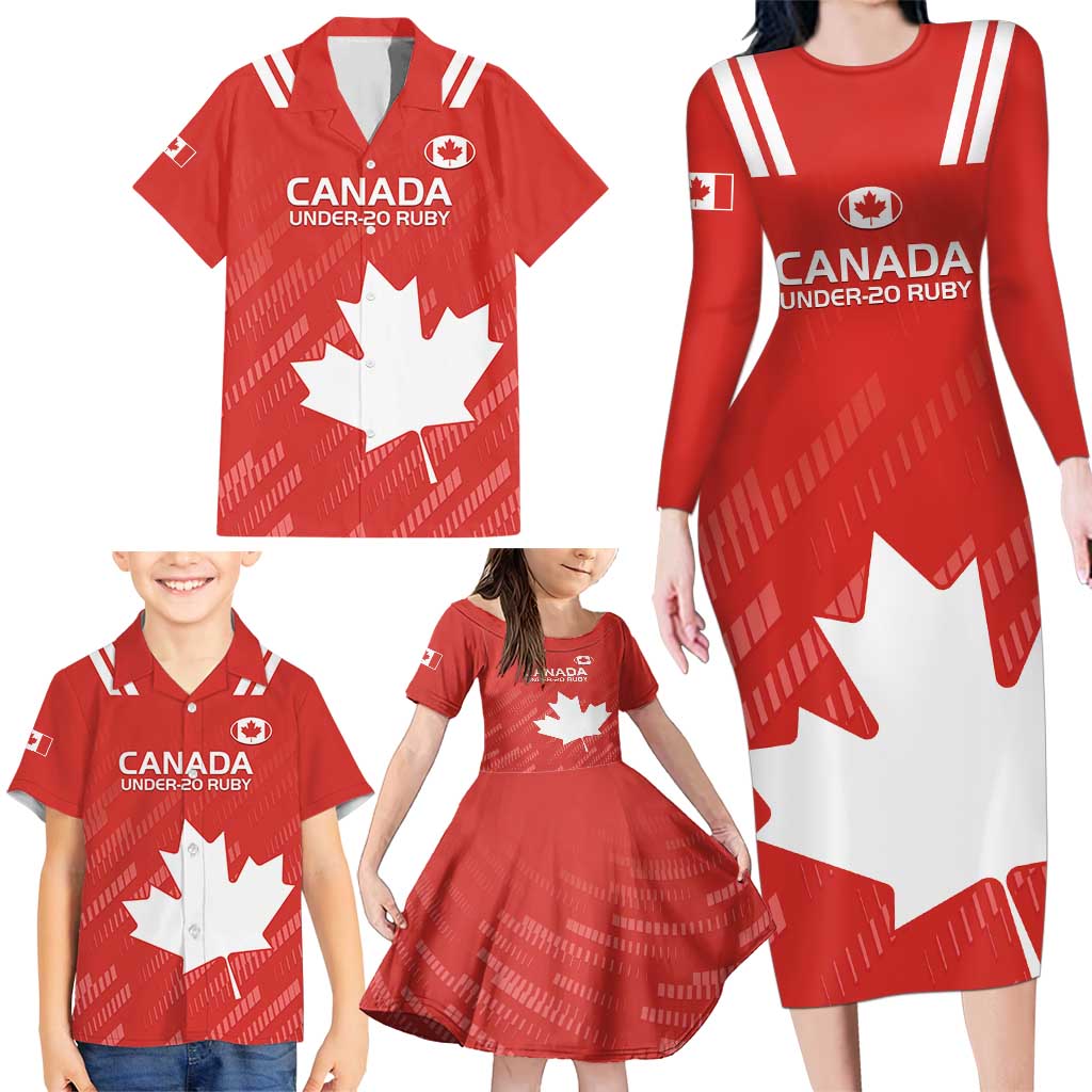 Custom Canada Rugby Family Matching Long Sleeve Bodycon Dress and Hawaiian Shirt 2024 Go Champions Maple Leaf - Wonder Print Shop