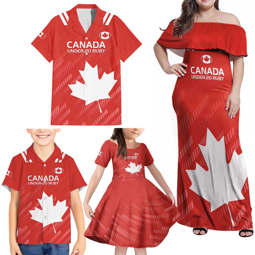 Custom Canada Rugby Family Matching Off Shoulder Maxi Dress and Hawaiian Shirt 2024 Go Champions Maple Leaf - Wonder Print Shop