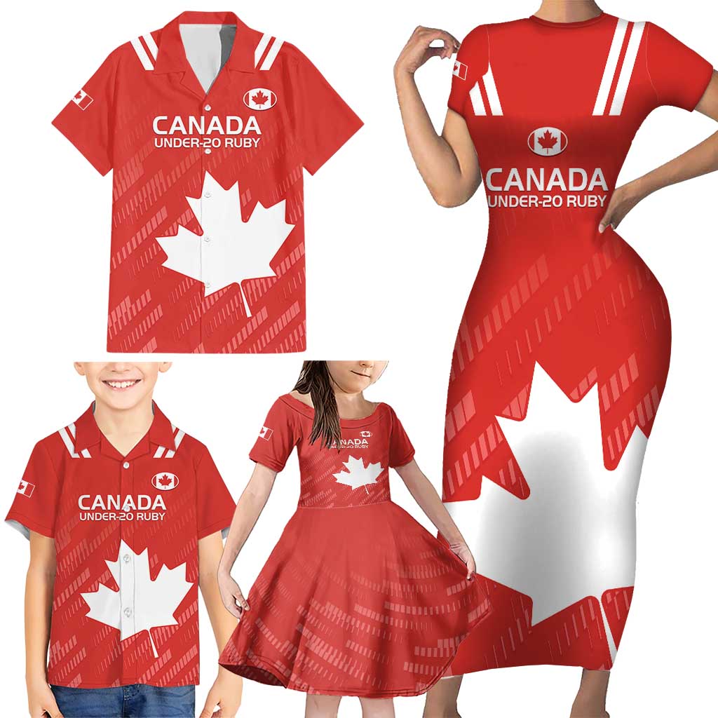 Custom Canada Rugby Family Matching Short Sleeve Bodycon Dress and Hawaiian Shirt 2024 Go Champions Maple Leaf - Wonder Print Shop