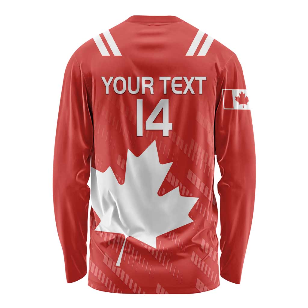 Red long-sleeve rugby shirt, back shows maple leaf and number 14