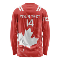 Red long-sleeve rugby shirt, back shows maple leaf and number 14