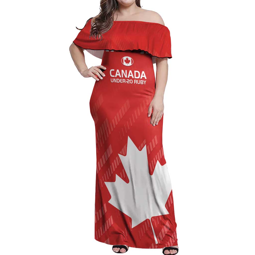 Custom Canada Rugby Off Shoulder Maxi Dress 2024 Go Champions Maple Leaf - Wonder Print Shop