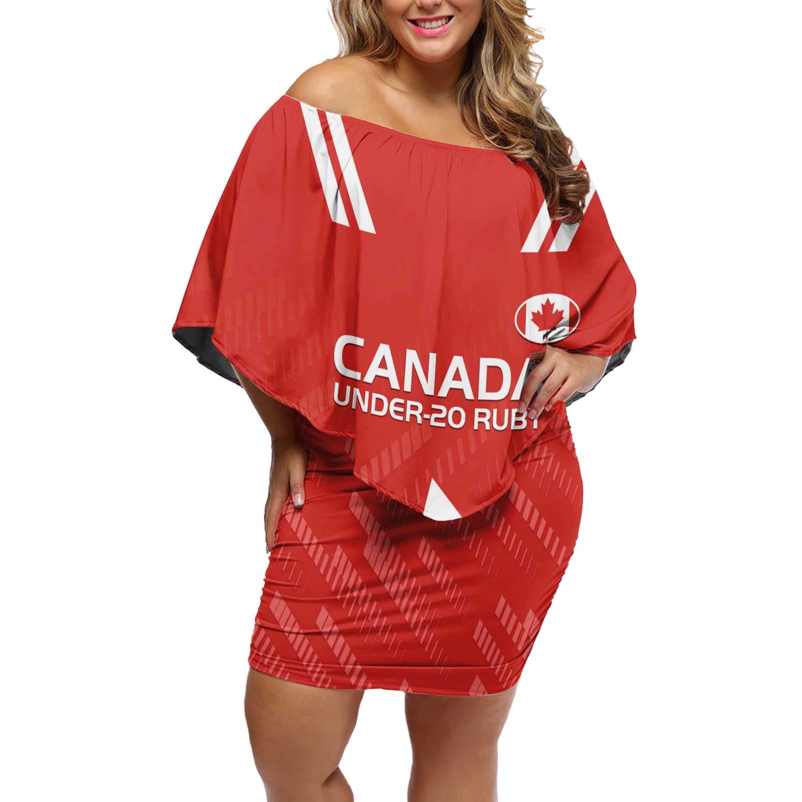 Custom Canada Rugby Off Shoulder Short Dress 2024 Go Champions Maple Leaf - Wonder Print Shop