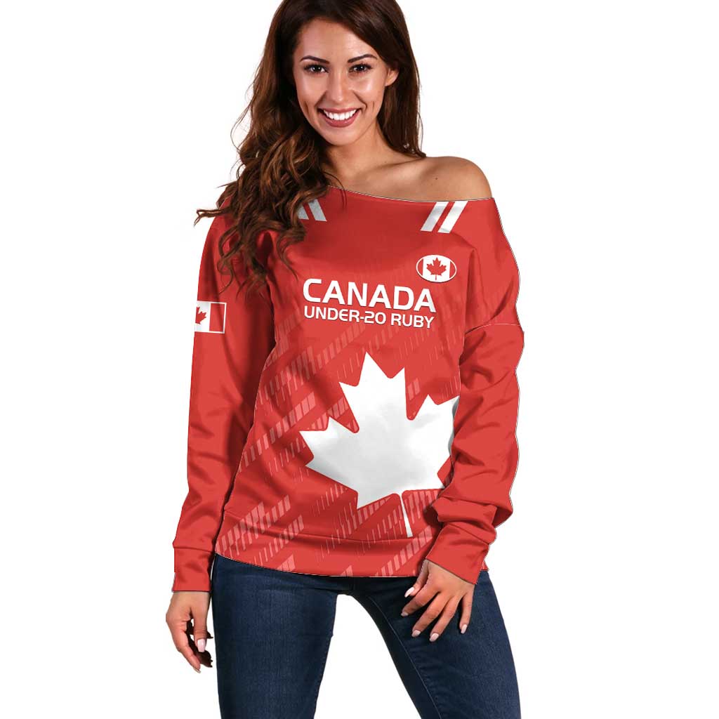 Custom Canada Rugby Off Shoulder Sweater 2024 Go Champions Maple Leaf - Wonder Print Shop