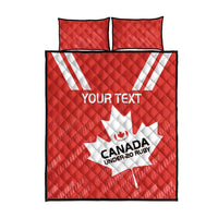 Red quilted duvet and pillow set with Canada Under-20 Rugby logo and custom text, front view.