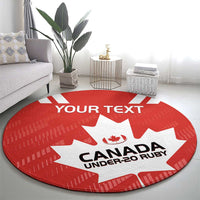Red round carpet featuring white maple leaf and “CANADA UNDER-20 RUGBY” with “YOUR TEXT”