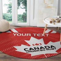 Red oval-round rug with white maple leaf and “CANADA UNDER-20 RUGBY” under custom “YOUR TEXT”