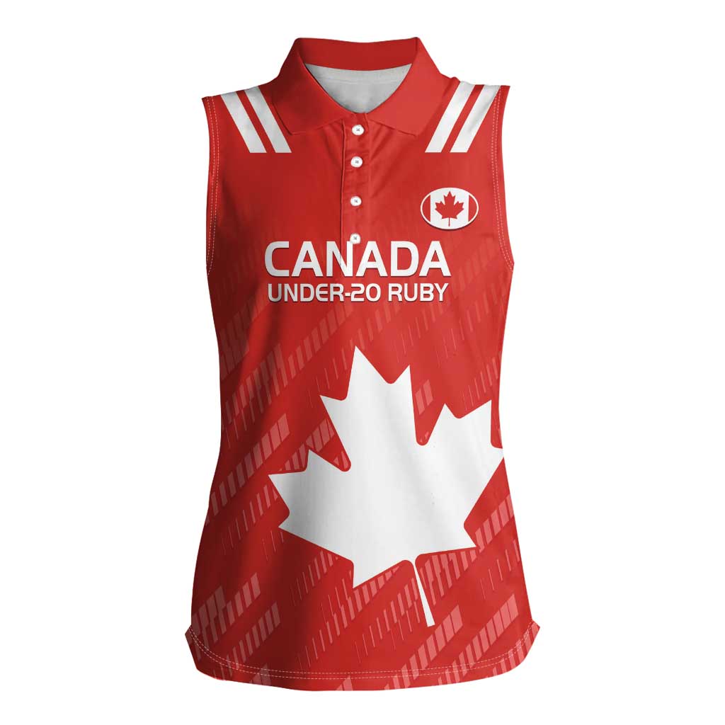 Custom Canada Rugby Women Sleeveless Polo Shirt 2024 Go Champions Maple Leaf - Wonder Print Shop