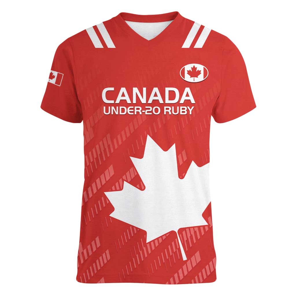 Custom Canada Rugby Women V-Neck T-Shirt 2024 Go Champions Maple Leaf