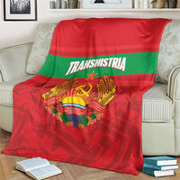 Flag-style throw blanket with Transnistria title and coat of arms, draped on chairs