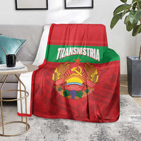Transnistria flag-style throw blanket with coat of arms, spread on a living room chair