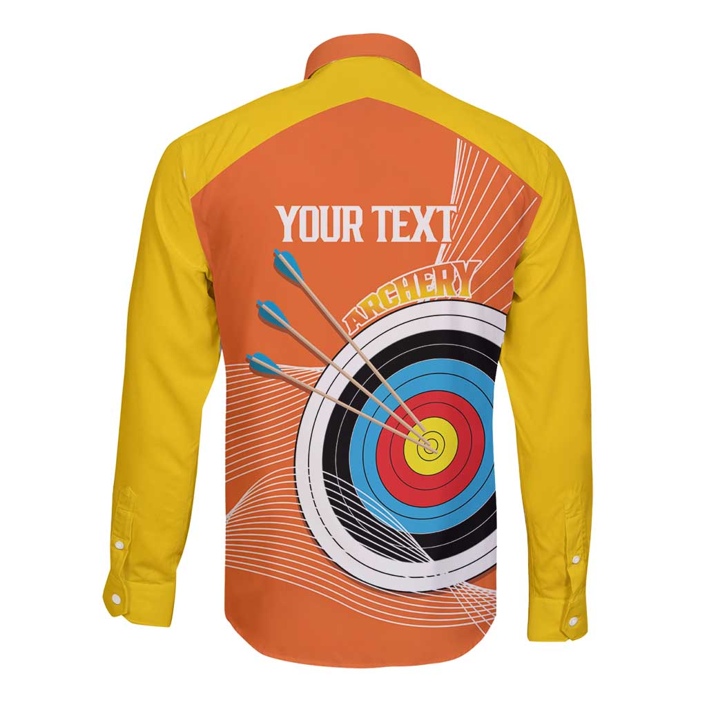 Personalised Bhutan Archery Long Sleeve Button Shirt Board Style Flag Color - Wonder Print Shop