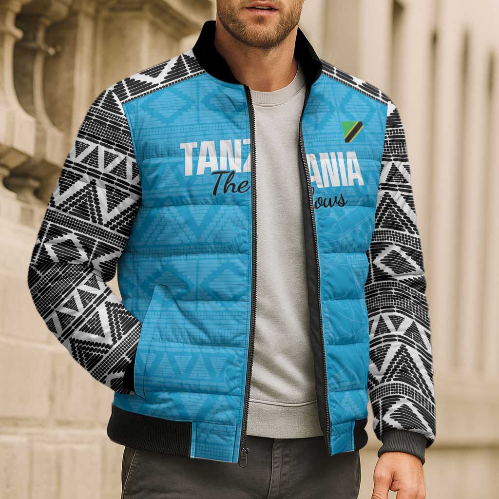 Custom Tanzania Cricket Bomber Puffer Jacket Go Cows Sporty African Pattern - Wonder Print Shop