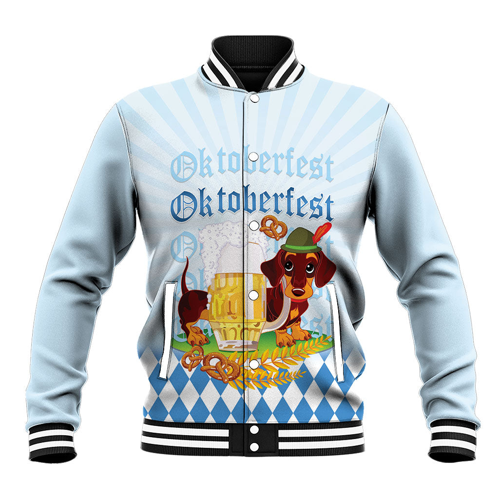 Germany Oktoberfest Baseball Jacket Dachshund Beer and Bavarian Pretzel