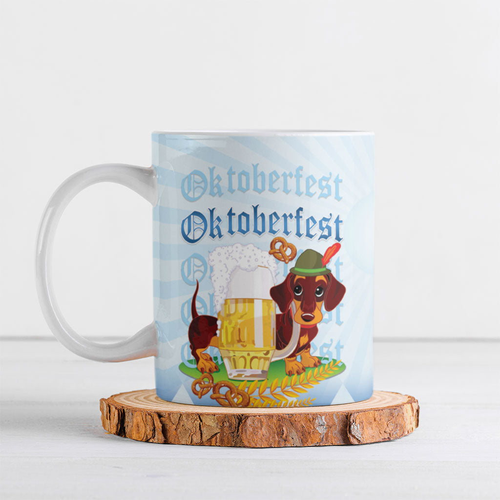 Germany Oktoberfest Ceramic Mug Dachshund Beer and Bavarian Pretzel