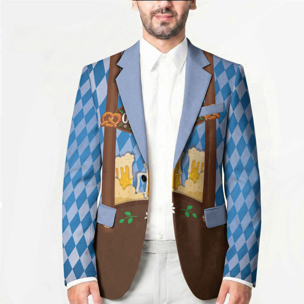 Lederhosen Oktoberfest Blazer Beers Bavarian Diamond Pattern