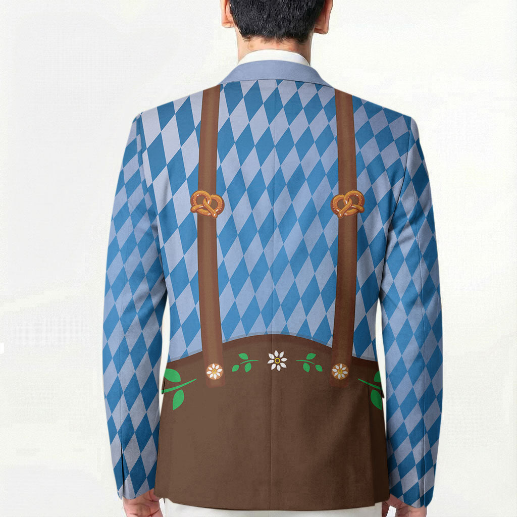 Lederhosen Oktoberfest Blazer Beers Bavarian Diamond Pattern
