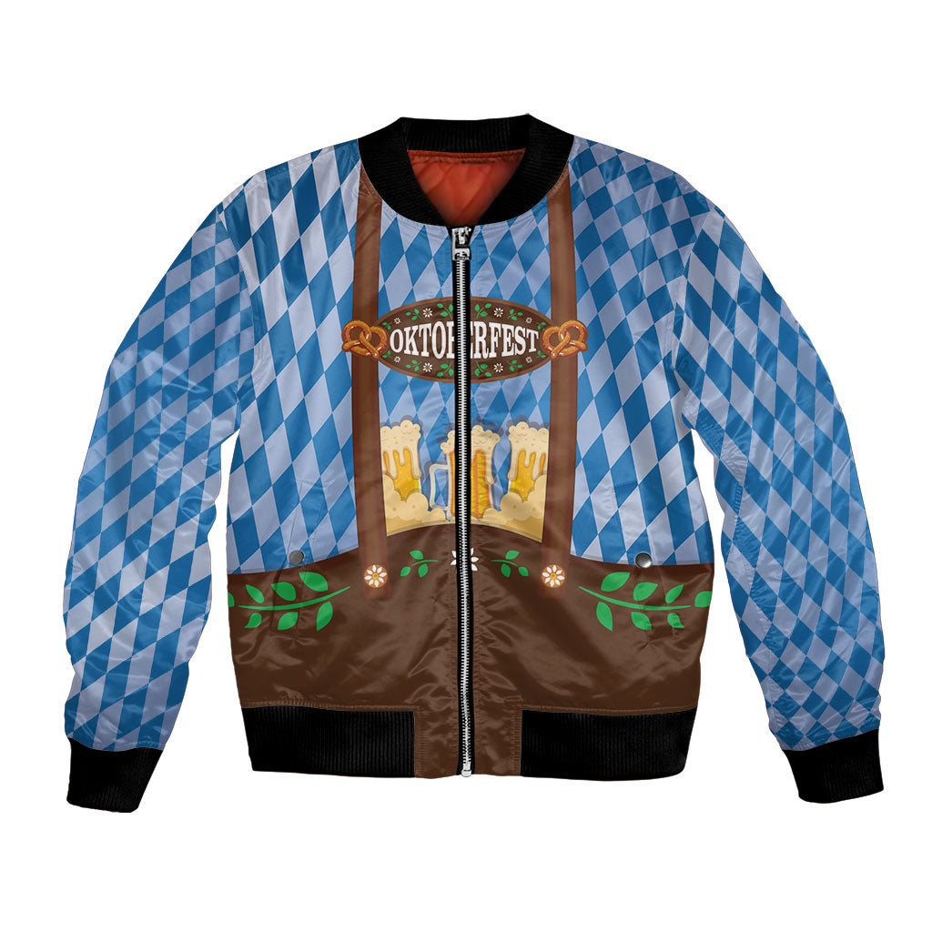 Lederhosen Oktoberfest Bomber Jacket Beers Bavarian Diamond Pattern
