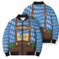 Lederhosen Oktoberfest Bomber Puffer Jacket Beers Bavarian Diamond Pattern