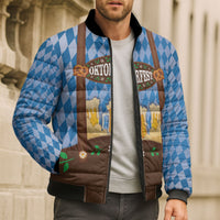 Lederhosen Oktoberfest Bomber Puffer Jacket Beers Bavarian Diamond Pattern