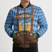 Lederhosen Oktoberfest Bomber Puffer Jacket Beers Bavarian Diamond Pattern