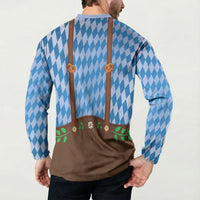 Lederhosen Oktoberfest Button Sweatshirt Beers Bavarian Diamond Pattern