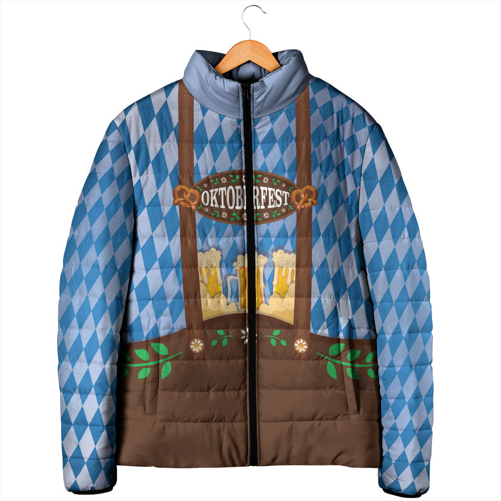 Lederhosen Oktoberfest Padded Jacket Beers Bavarian Diamond Pattern