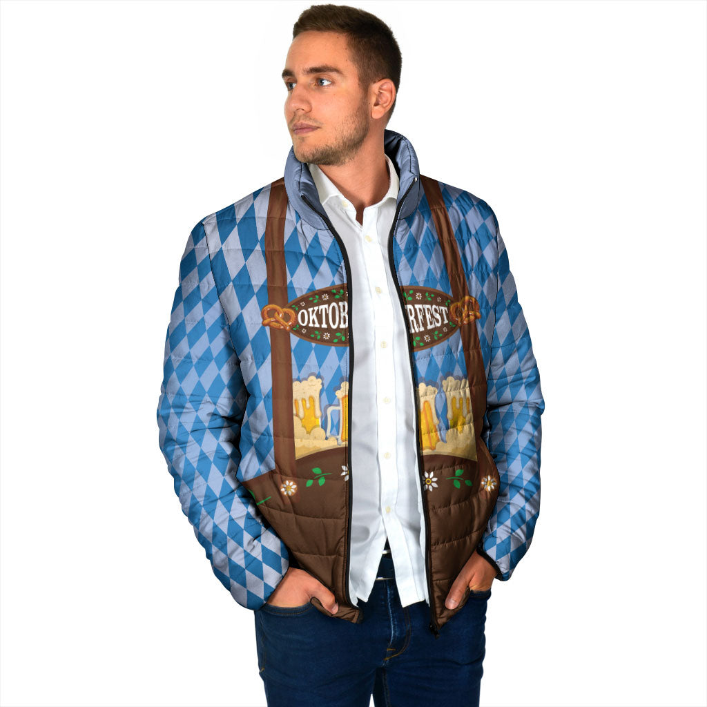 Lederhosen Oktoberfest Padded Jacket Beers Bavarian Diamond Pattern