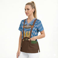Lederhosen Oktoberfest Scrub Top Beers Bavarian Diamond Pattern