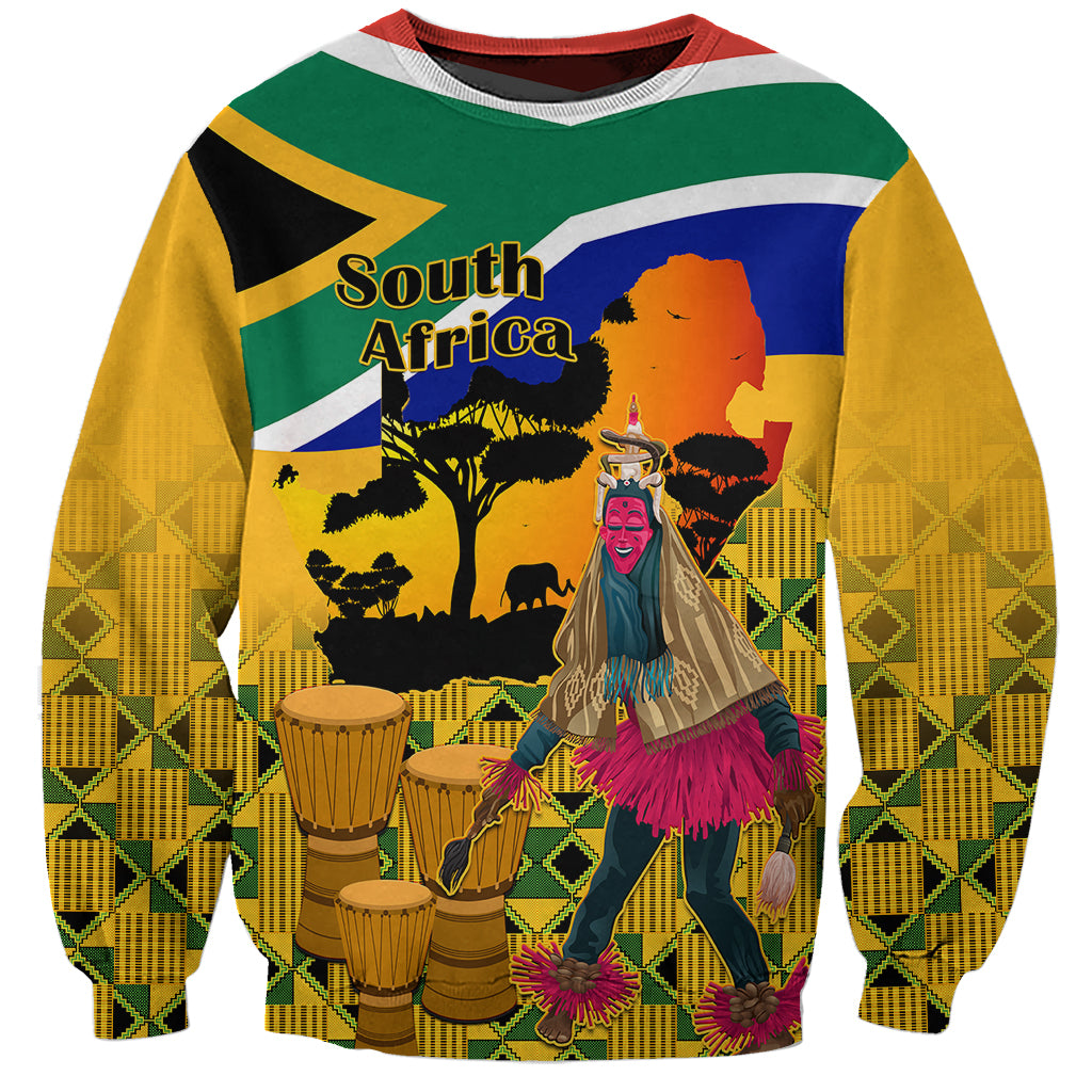 South Africa Heritage Day Sweatshirt Traditional Dancer Kente Pattern With Flag Style - Wonder Print Shop