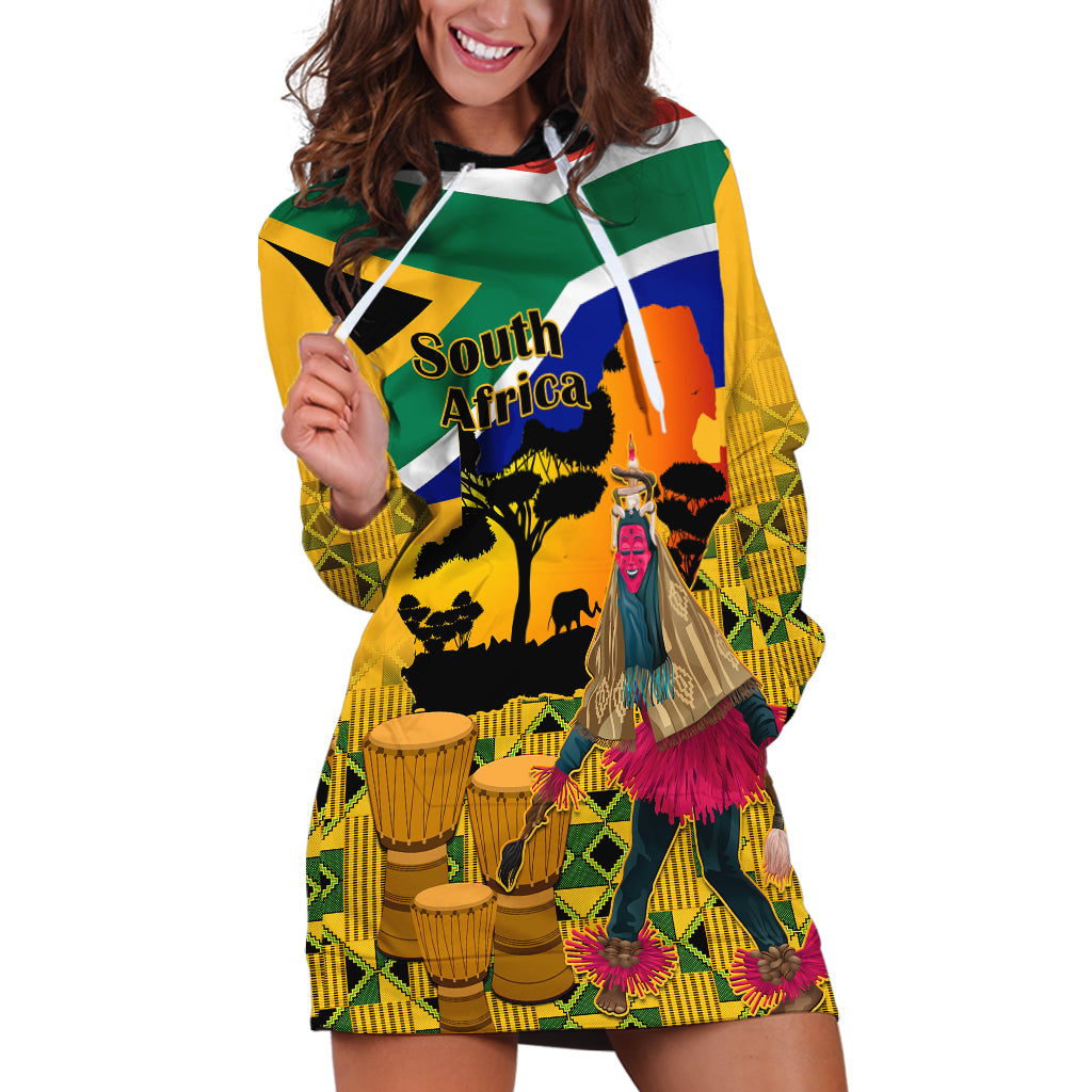 Personalised South Africa Heritage Day Hoodie Dress Traditional Dancer Kente Pattern With Flag Style - Wonder Print Shop