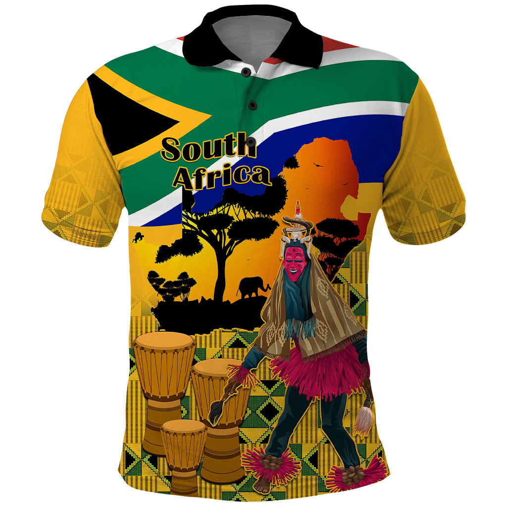 Personalised South Africa Heritage Day Polo Shirt Traditional Dancer Kente Pattern With Flag Style - Wonder Print Shop