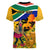 Personalised South Africa Heritage Day Women V Neck T Shirt Traditional Dancer Kente Pattern With Flag Style - Wonder Print Shop