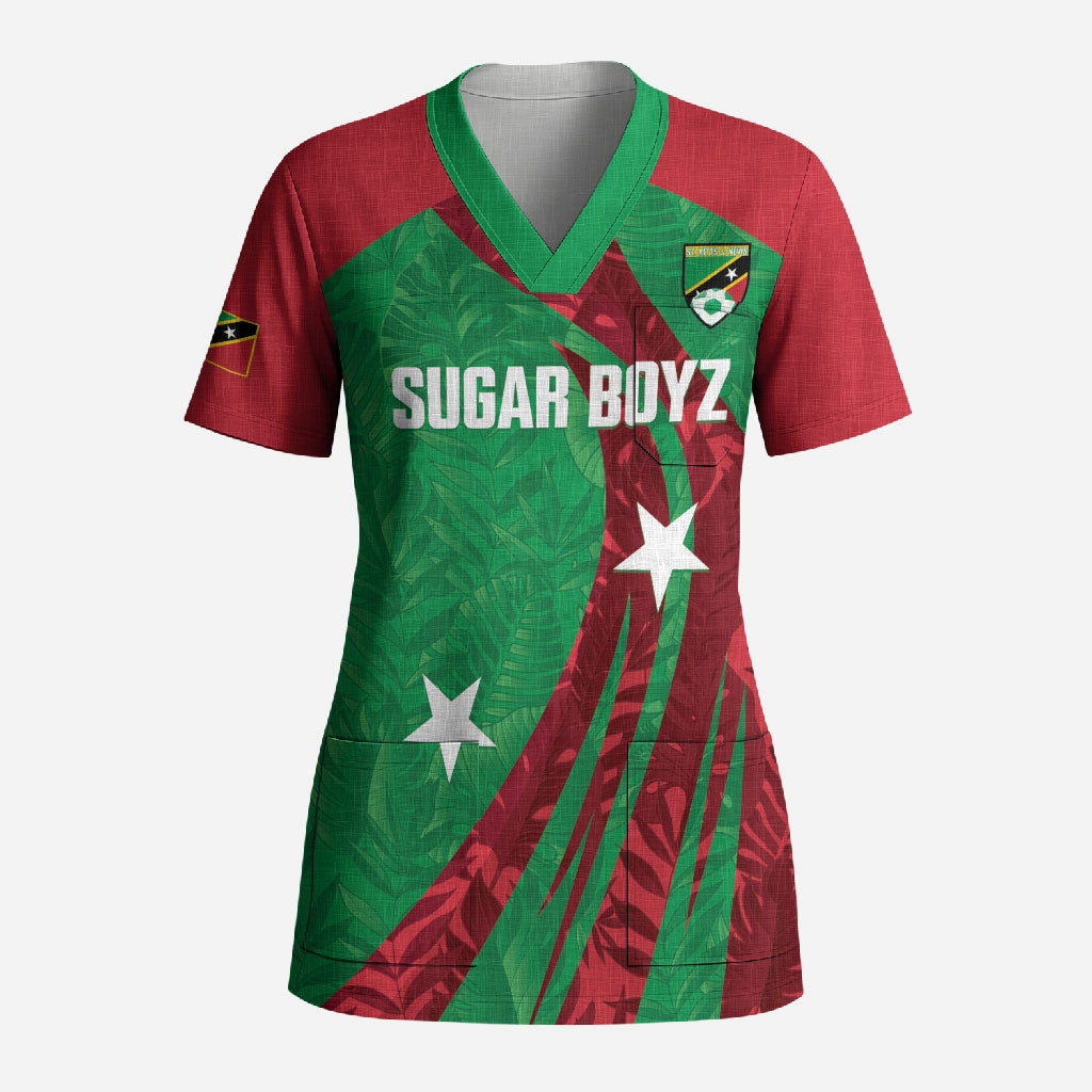 Saint Kitts and Nevis Football 2026 Custom Scrub Top Go Sugar Boyz Green Tropical Vibes