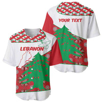 Personalised baseball jersey set showing 'LEBANON' front and 'YOUR TEXT' back, red/green