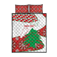 Lebanon-themed quilt bed set in red, green and white with two matching patterned pillows