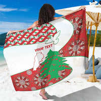 Red, white & green Lebanon map sarong with patterned medallions and text area