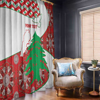 Custom window curtain set with Lebanese map, cedar tree, and red-green decorative design