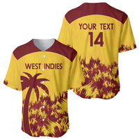 Two yellow and maroon jerseys: front 'WEST INDIES', back 'YOUR TEXT' 14