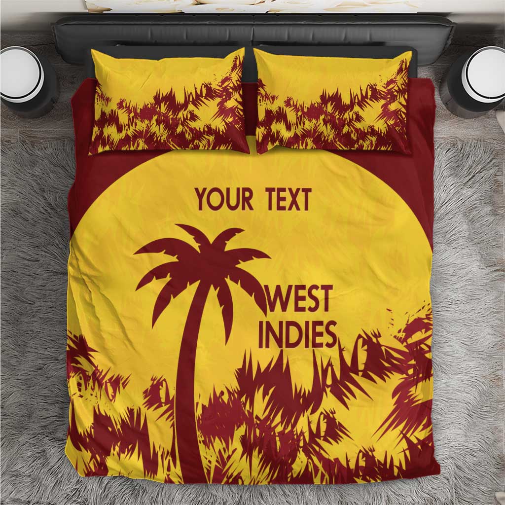 Gold West Indies cricket bedding set with palm tree jungle print and two pillowcases