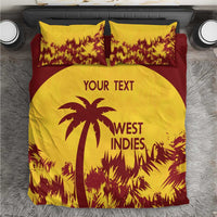 Gold West Indies cricket bedding set with palm tree jungle print and two pillowcases