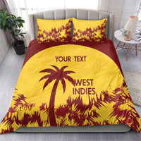 Gold West Indies cricket bedding set with palm logo and jungle pattern, two pillowcases