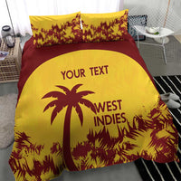 Gold West Indies cricket bedding set with large palm logo and maroon border, two pillows