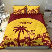 Gold West Indies cricket bedding set with palm logo on duvet and two matching pillowcases