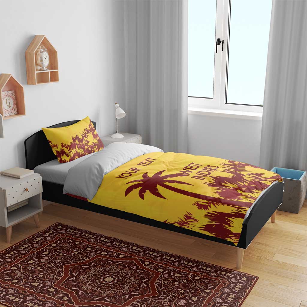 Gold West Indies cricket bedding set with palm logo duvet and matching pillows