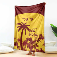 Draped West Indies cricket blanket in gold and maroon, palm tree with 'YOUR TEXT'
