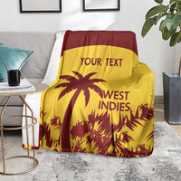Gold and maroon West Indies cricket blanket with palm tree artwork and 'YOUR TEXT'