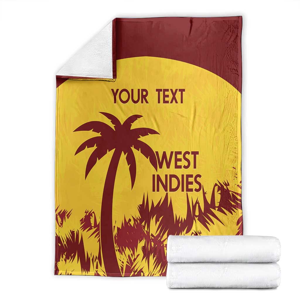 Stacked West Indies cricket blanket, gold and maroon with palm tree and 'YOUR TEXT'