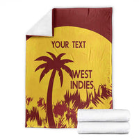 Stacked West Indies cricket blanket, gold and maroon with palm tree and 'YOUR TEXT'
