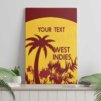 Custom canvas wall art showing yellow background, maroon border, palm silhouette and “WEST INDIES”